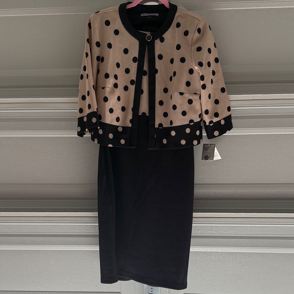 Danny & Nicole Black and Tan Polka Dot Long Sleeve Dress